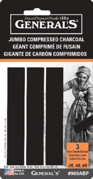 Picture of General's Jumbo Compressed Charcoal Sticks - Rectangular, Assorted (2B, 4B & 6B)