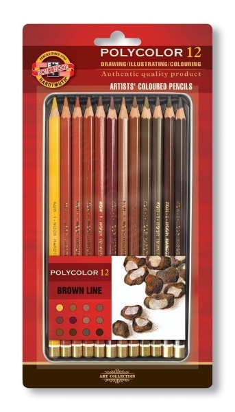 Picture of Kohinoor Polycolor Artists Coloured Pencils Set Of 12 Brown Line - (Blister Pack)