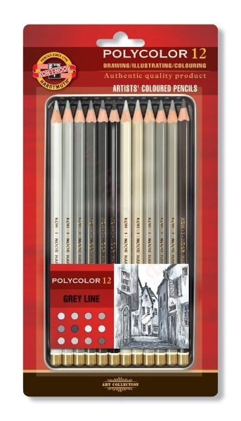 Picture of Kohinoor Polycolor Artists Coloured Pencils Set Of 12 Grey Line - (Blister Pack)