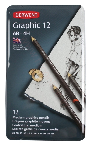 Picture of Derwent Graphic Pencils Tin Medium - Set of 12 (6B-4H)