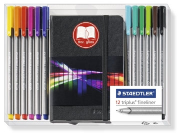 Picture of STAEDTLER Triplus Fineliner Pen Pack of 12 (0.3mm) with Notebook