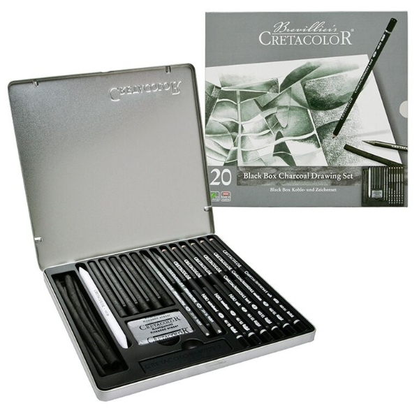 Picture of Cretacolor Black Box Charcoal Pencils Drawing - Set of 20 (Tin Box)