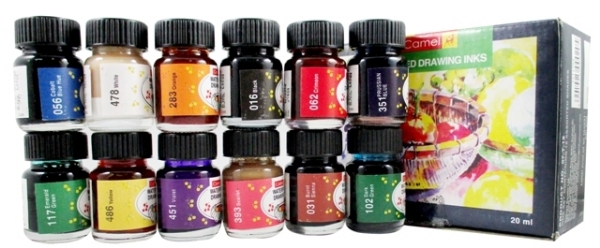 Picture of Camlin Coloured Drawing Ink - Set of 12 shades (20ml)