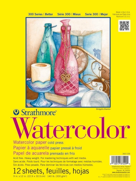 Picture of Strathmore 300 Series Watercolour Pad - Cold Pressed - Tape Bound - 300gsm 9"x12" (12 Sheets)