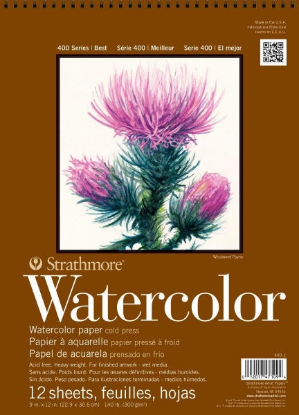 Picture of Strathmore 400 Series Watercolour Pad - Wire Bound - Cold Pressed - 300gsm 9"x12" (12 Sheets)