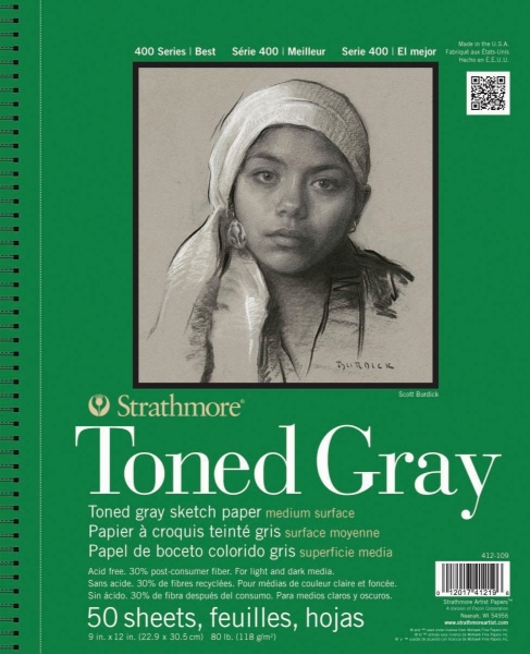 Picture of Strathmore 400 Series Toned Sketch Gray Pad - Wire Bound - 118gsm 9"x12" (50 Sheets)