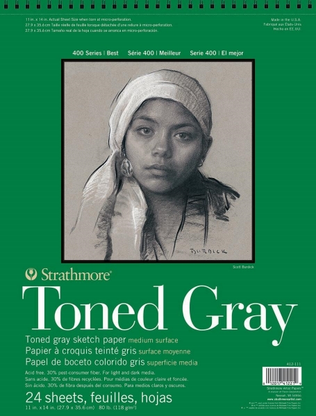 Picture of Strathmore 400 Series Toned Sketch Gray Pad - Wire Bound - 118gsm 11"x14" (24 Sheets)