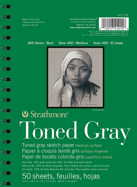 Picture of Strathmore 400 Series Toned Sketch Gray Pad - Wire Bound - 118gsm 5.5"x8.5" (50 Sheets)