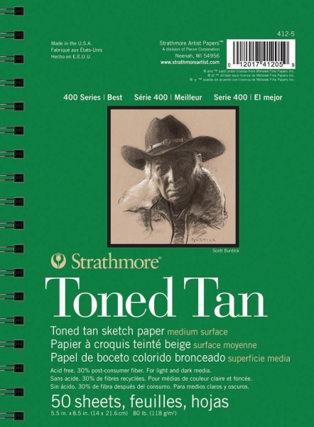 Picture of Strathmore 400 Series Toned Tan Sketch Pad - Wire Bound - 118gsm 5.5"x8.5" (50 Sheets)