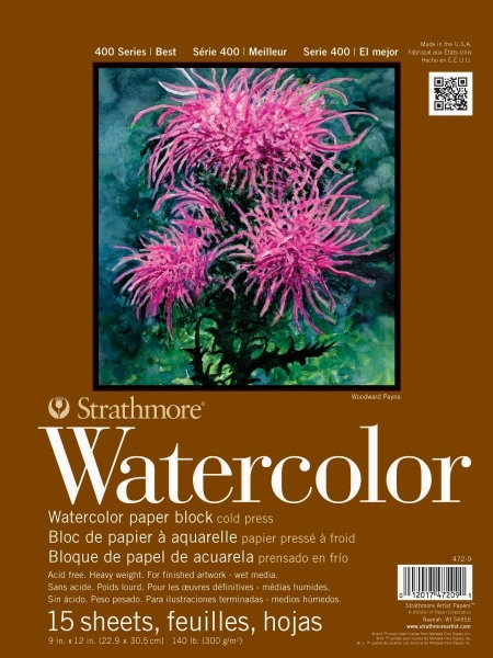 Picture of Strathmore 400 Series Watercolor Block 1 Side - Glued - Cold Pressed - 300gsm 9"x12" (15 Sheets)