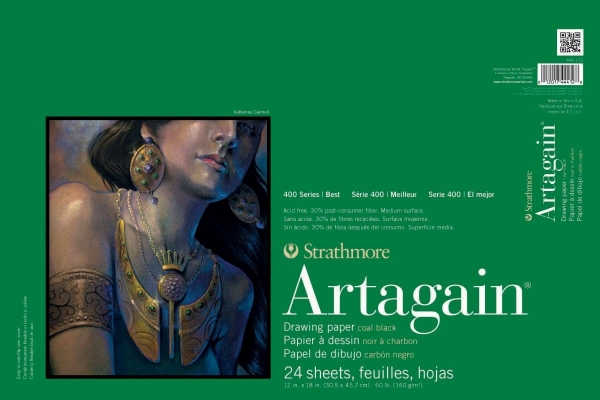Picture of Strathmore 400 Series Artagain Pad Coal Black - Glue Bound - 160gsm 12"x18" (24 Sheets)