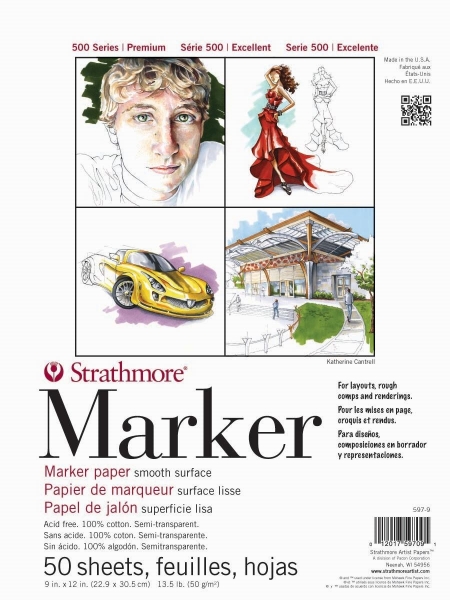Picture of Strathmore 500 Series Marker Pad - 100% Cotton - Tape Bound - 50gsm 9"x12" (50 Sheets)