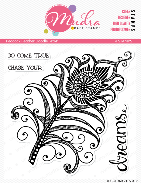 Picture of Mudra Photopolymer Stamps - Peacock Feather Doddle 4"x4"
