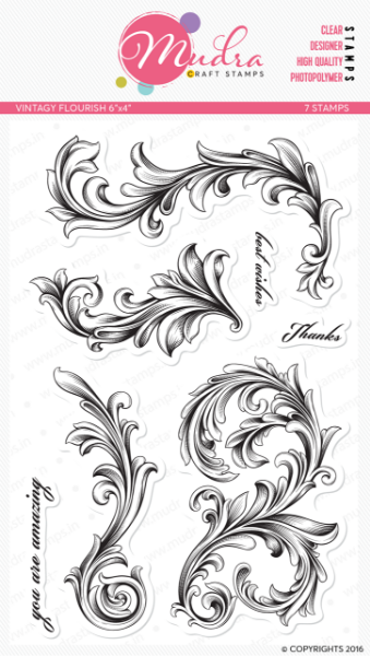 Picture of Mudra Photopolymer Stamps - Vintage Flourish 6"x4"