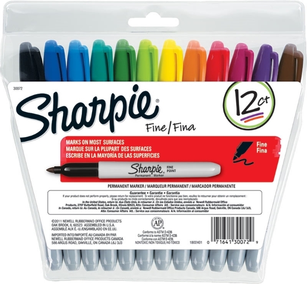 Picture of Sharpie Fine Permanent Marker Set of 12 Colours (Assorted)
