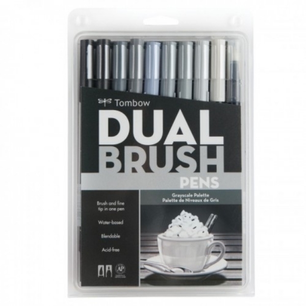 Picture of Tombow Dual Brush Pen Set 10 - Grayscale Palette