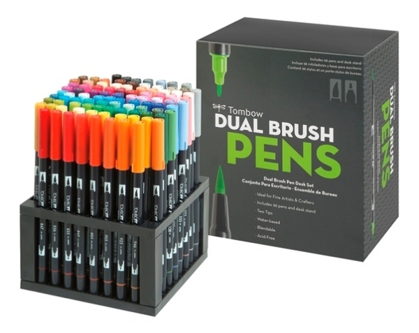 tombow dual brush pen set of 96 pens with desk stand