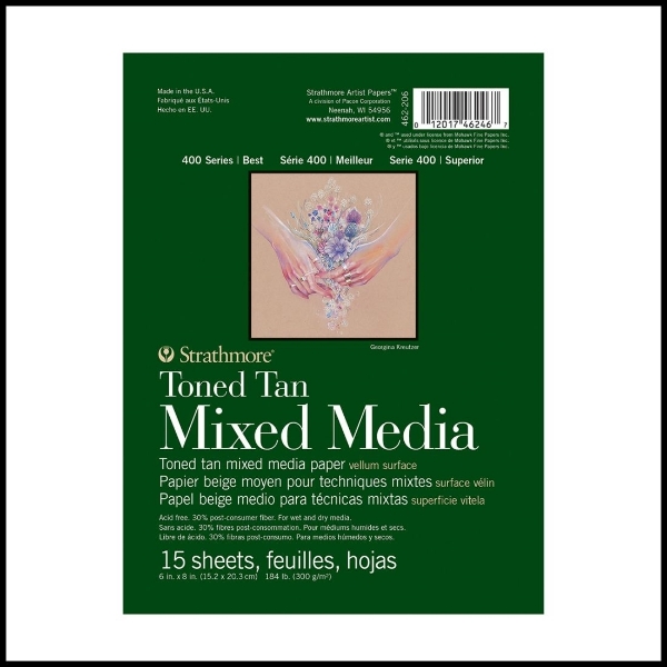 Picture of Strathmore 400 Series Mixed Media Toned Tan Sketch Pad - Tape Bound - 300gsm 6x8" (15 Sheets)