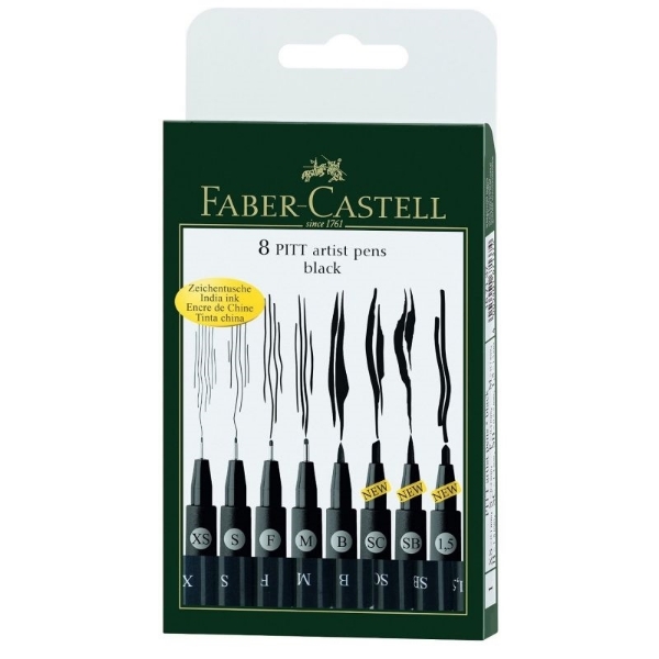 Picture of Faber Castell Pitt Artist Pen Black - Wallet of 8