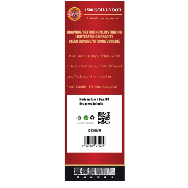 Picture of Kohinoor 1500 Professional Graphite Pencil Wallet Of 6 (8B-2H)