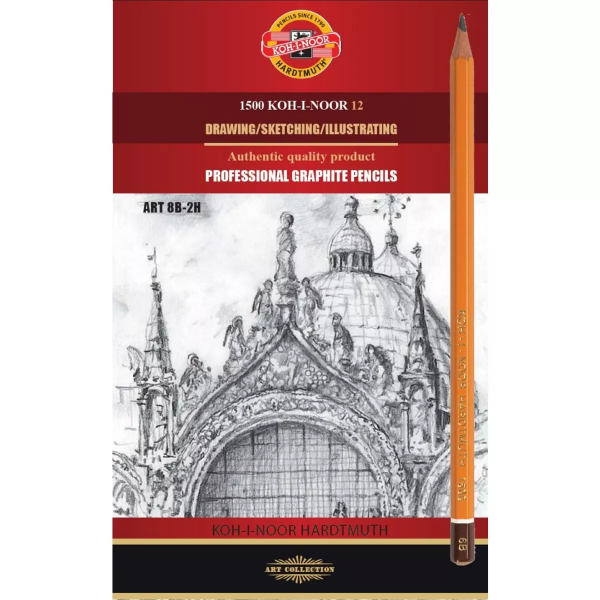 Picture of Kohinoor 1500 Professional Graphite Pencil Wallet Of 12 (8B-2H)