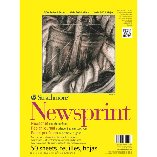 Picture of Strathmore 300 Series Newsprint Pad Rough - Tape Bound - 52gsm 12"x18" (50 Sheets)