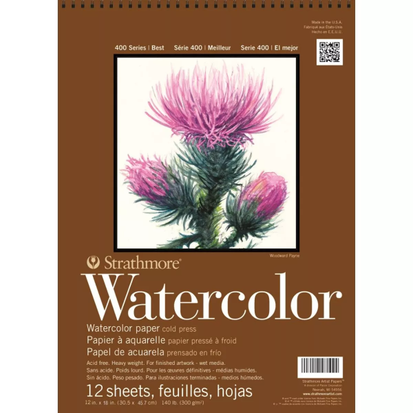 Picture of Strathmore 400 Series Watercolour Pad - Wire Bound - Cold Pressed - 300gsm 12"x18" (12 Sheets)
