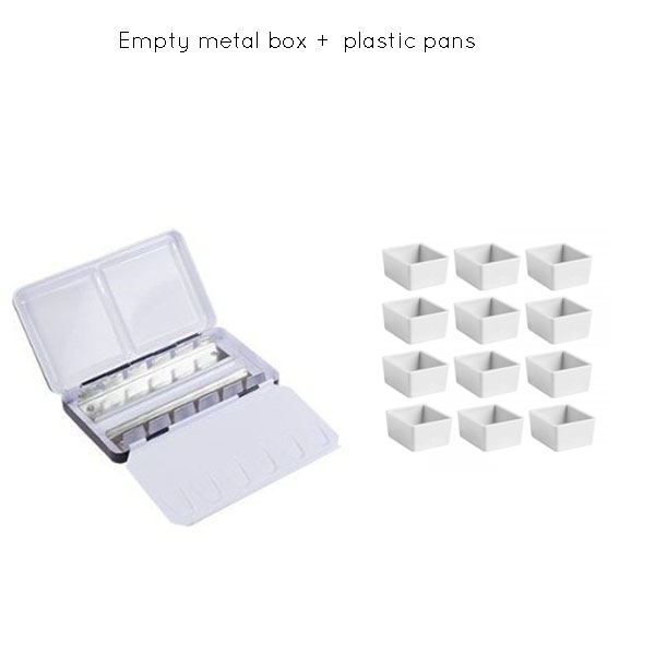 Picture of Empty Metal Box for Watercolour Set of 12 (+) Plastic Empty Pan of 12 Pcs (COMBO)