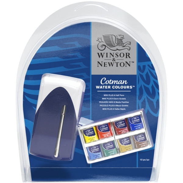 Picture of Winsor & Newton Cotman Watercolour MINI PLUS 06 Set of 8 Half Pans + 1 Pocket Brush