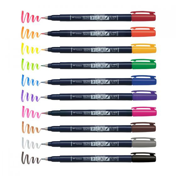Tombow Brush Pen (Hard Tip) Set of 10 Fudenosuke
