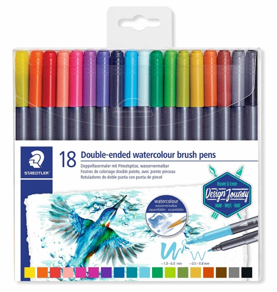 Staedtler Double-Ended Watercolour Brush Pen Set of 18