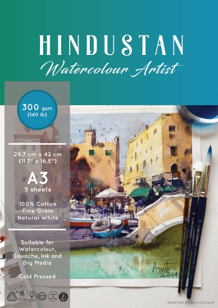 Picture of Hindustan Watercolour Artist Paper 300Gsm Polypack A3 (100% Cotton) 5 Sheets