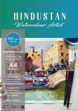 Picture of Hindustan Watercolour Artist Paper 300Gsm Polypack A4 (100% Cotton) 10 Sheets