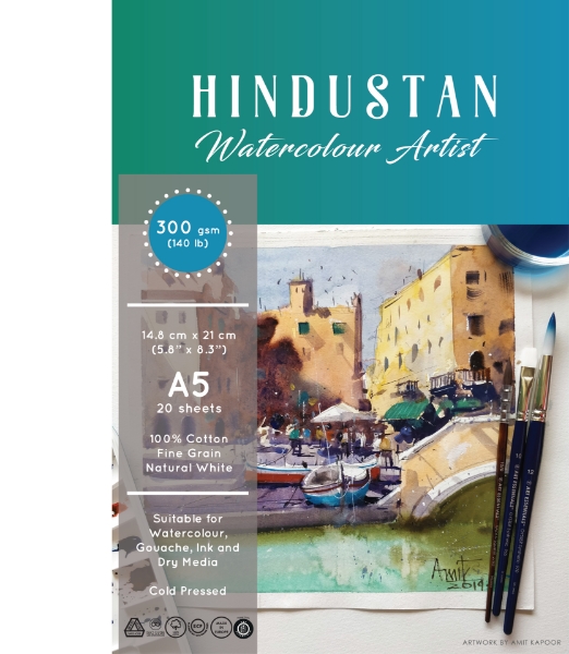 Picture of Hindustan Watercolour Artist Paper 300Gsm Polypack A5 (100% Cotton) 20 Sheets