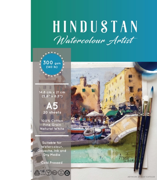 Picture of Hindustan Watercolour Artist Paper 300Gsm Polypack A5 (100% Cotton) 20 Sheets