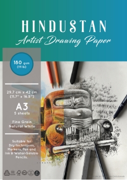 Picture of Hindustan Artist Drawing Paper 180Gsm Polypack A3 5 Sheets