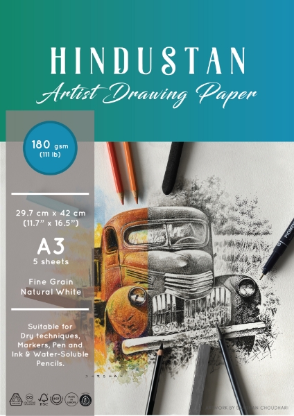 Picture of Hindustan Artist Drawing Paper 180Gsm Polypack A3 5 Sheets