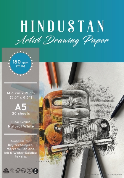 Picture of Hindustan Artist Drawing Paper 180Gsm Polypack A5 20 Sheets