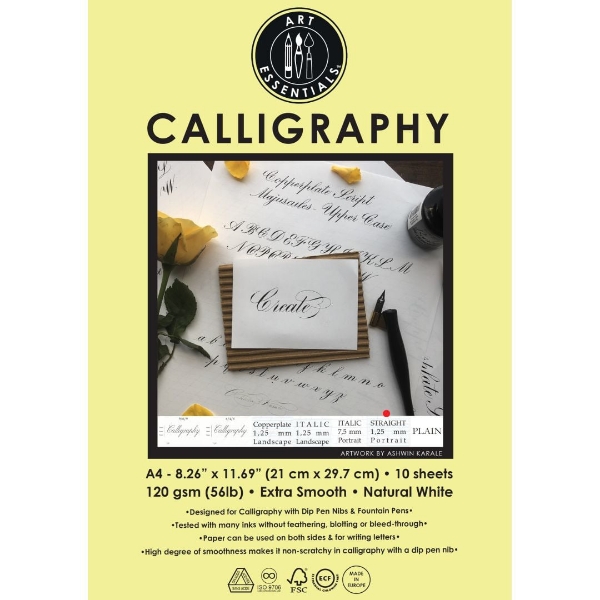 Picture of Art Essentials Calligraphy Straight 1,25mm Portrait Paper A4 120gsm Pack of 10 Sheets