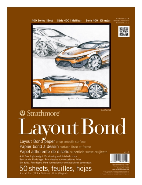 Picture of Strathmore 400 Series Layout Bond - Smooth Surface - Tape Bound - 60gsm 9"x12" (50 Sheets)