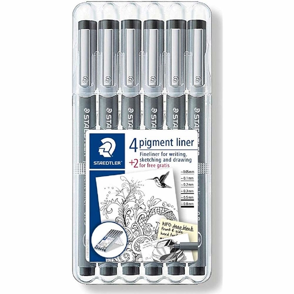 Picture of Staedtler Pigment Liner Pen - Set of 4 + 2  (0.1/0.2/0.3/0.05/0.5/0.8mm)