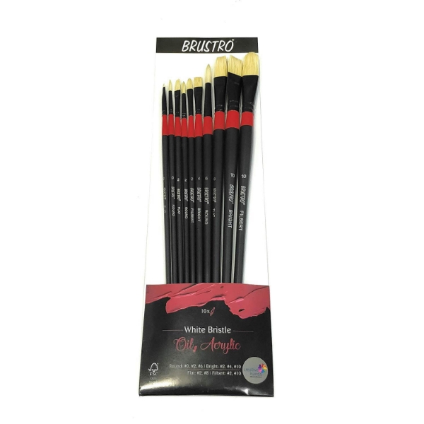 Picture of Brustro White Bristle Round & Flat Brush Set of 10