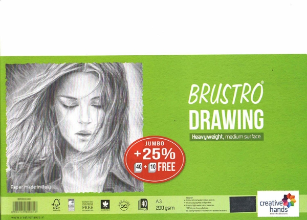 Picture of Brustro Drawing Paper 200gsm A3 - 25% Cotton ( 40+10 Sheets) Jumbo Pack