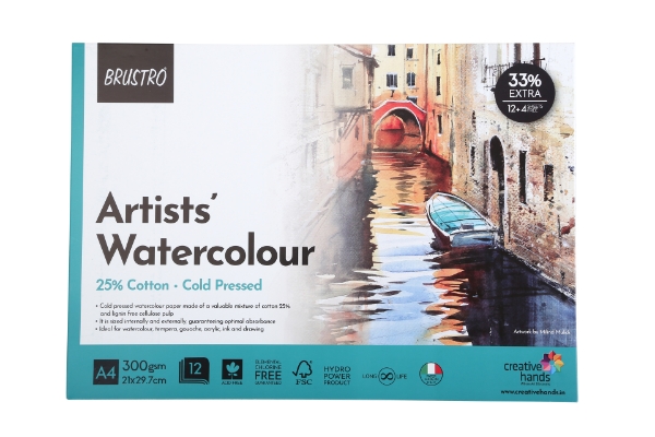 Picture of Brustro Artists Water Colour Glued Pad-25% Cotton-300gsm A4 (Cold pressed)
