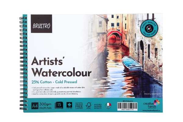Picture of Brustro Artists Water Colour Spiral Pad-25% Cotton-300gsm A4 (Cold pressed)
