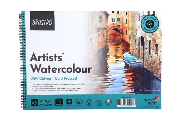 Picture of Brustro Artists Water Colour Spiral Pad-25% Cotton-300gsm A3 (Cold pressed)