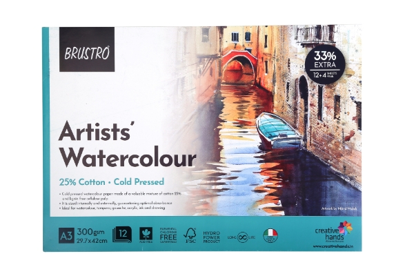 Picture of Brustro Artists Water Colour Glued Pad-25% Cotton-300gsm A3 (Cold pressed)