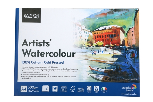 Picture of Brustro Artists Water Colour Glued Pad-100% Cotton-300gsm A4 (Cold pressed)