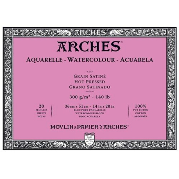 Bloc Aquarelle Arches 20 feuilles Grain Satiné 300g/m² 36x51cm
