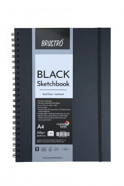 Picture of Brustro Black Sketch Book WiroBound A4 200gsm 40s